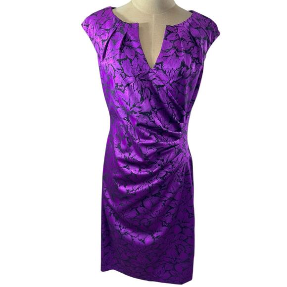 "ADRIANNA PAPELL" Floral Jacq Sheath Dress SZ 6 Metallic HOCO Fairy Ruched - Picture 1 of 11